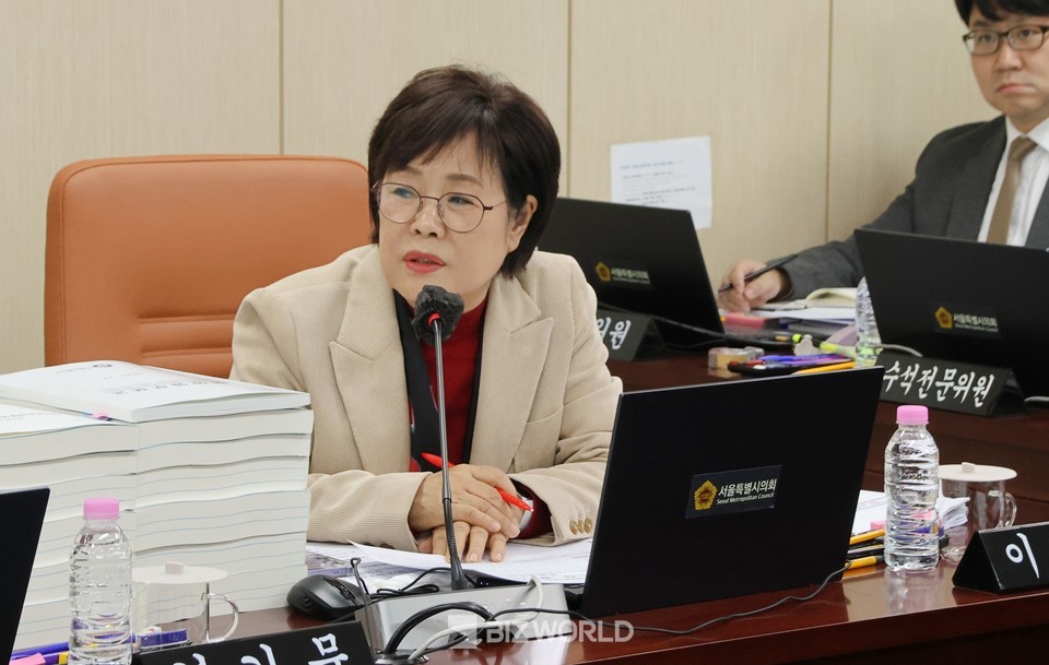 이경숙 서울시의원이 행정사무감사에서 질문을 하고 있다. 사진=손진석 기자