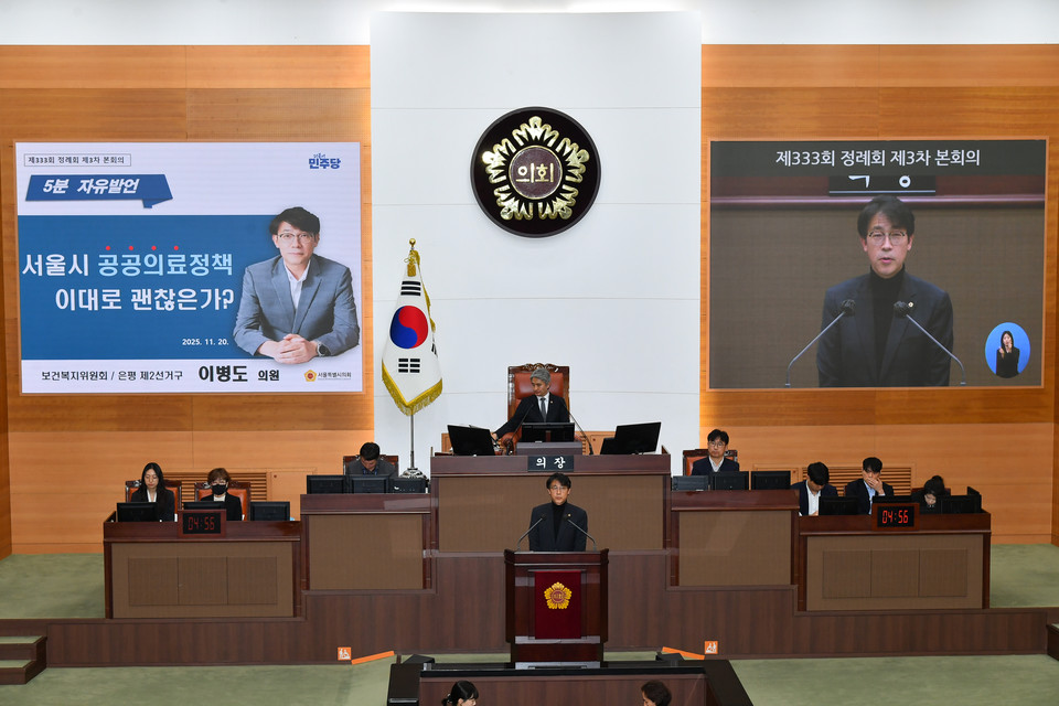 이병도 서울시의원이 제333회 정례회 제3차 본회의에서 5분 자유발언을 하고 있다. 사진=서울시의회