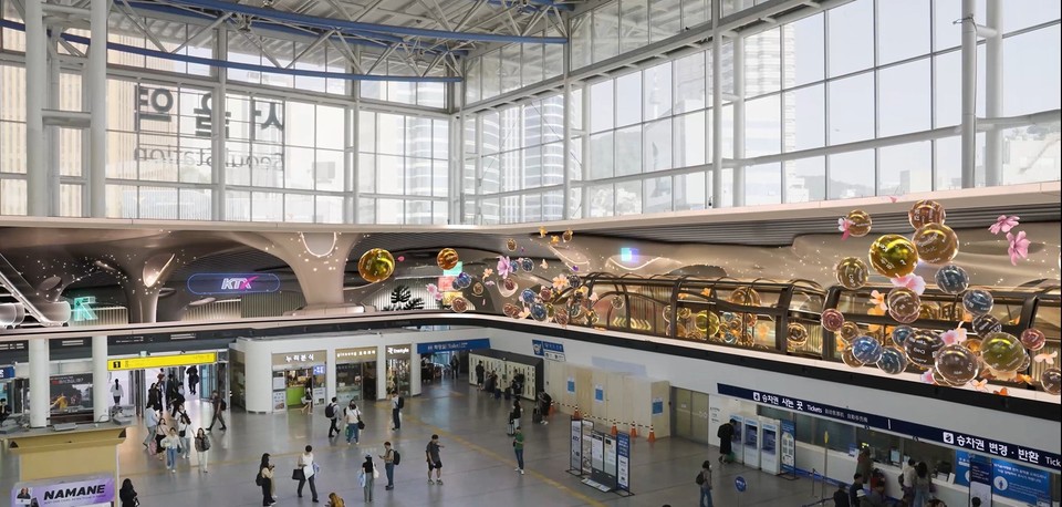 코레일유통 플랫폼(Platform)111의 미디어아트 꿈의 항해(Voyage of Dreams). 사진=코레일유통